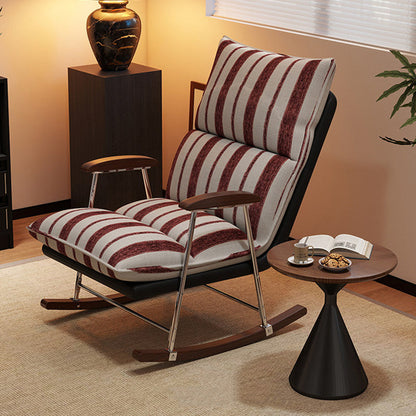 Traditional French Upholstered Rectangular Rubberwood Iron Printed Velvet Fabric Comfortable Seating Rocking Chair Backrest Armrest For Living Room