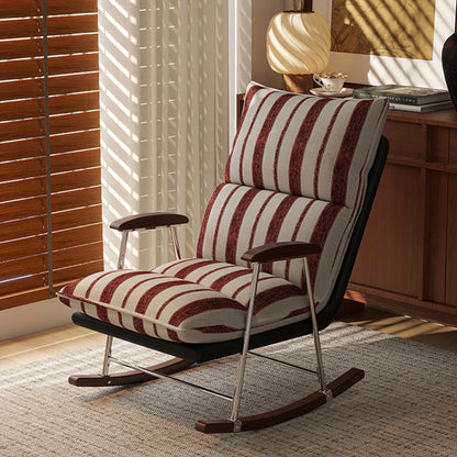Traditional French Upholstered Rectangular Rubberwood Iron Printed Velvet Fabric Comfortable Seating Rocking Chair Backrest Armrest For Living Room