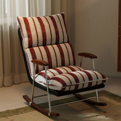 Traditional French Upholstered Rectangular Rubberwood Iron Printed Velvet Fabric Comfortable Seating Rocking Chair Backrest Armrest For Living Room