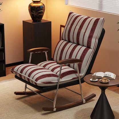 Traditional French Upholstered Rectangular Rubberwood Iron Printed Velvet Fabric Comfortable Seating Rocking Chair Backrest Armrest For Living Room