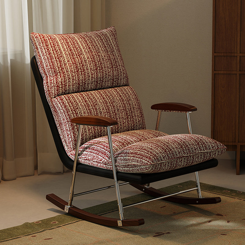 Traditional French Upholstered Rectangular Rubberwood Iron Printed Velvet Fabric Comfortable Seating Rocking Chair Backrest Armrest For Living Room