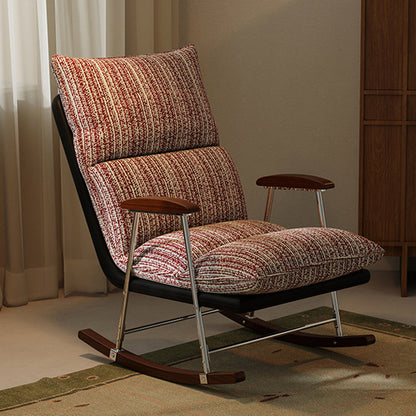 Traditional French Upholstered Rectangular Rubberwood Iron Printed Velvet Fabric Comfortable Seating Rocking Chair Backrest Armrest For Living Room