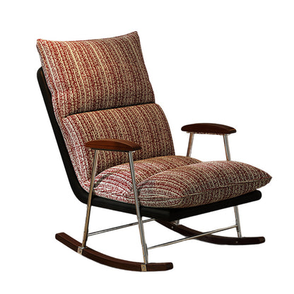 Traditional French Upholstered Rectangular Rubberwood Iron Printed Velvet Fabric Comfortable Seating Rocking Chair Backrest Armrest For Living Room