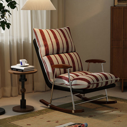 Traditional French Upholstered Rectangular Rubberwood Iron Printed Velvet Fabric Comfortable Seating Rocking Chair Backrest Armrest For Living Room