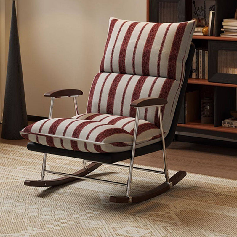 Traditional French Upholstered Rectangular Rubberwood Iron Printed Velvet Fabric Comfortable Seating Rocking Chair Backrest Armrest For Living Room