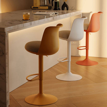 Contemporary Nordic Curved PP Plastic Iron Cotton Linen Liftable Bar Stool Backrest Armless For Dining Room
