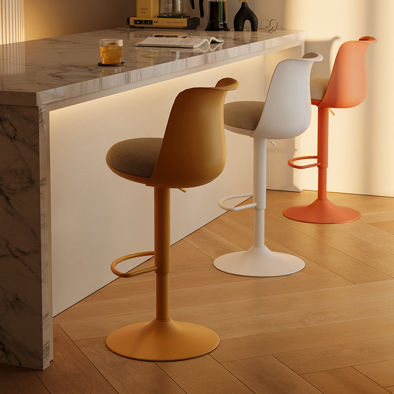 Contemporary Nordic Curved PP Plastic Iron Cotton Linen Liftable Bar Stool Backrest Armless For Dining Room