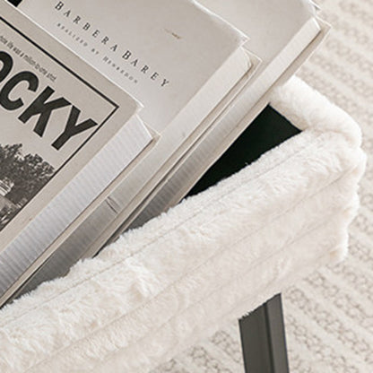 Contemporary Nordic Rectangular Faux Rabbit Fur Wood Steel Flip-Top Hidden Storage Vanity Stool For Bedroom
