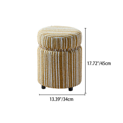 Traditional European Solid Wood Chenille Upholstered Rubber Base Cylindrical Vanity Stool Backless Armless For Bedroom