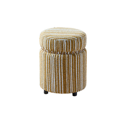 Traditional European Solid Wood Chenille Upholstered Rubber Base Cylindrical Vanity Stool Backless Armless For Bedroom