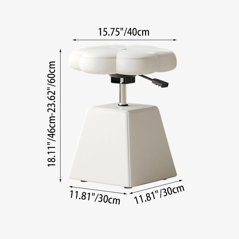 Traditional French Floral PU Leather Wood Sponge Liftable Swivel Vanity Stool Backless Armless For Bedroom