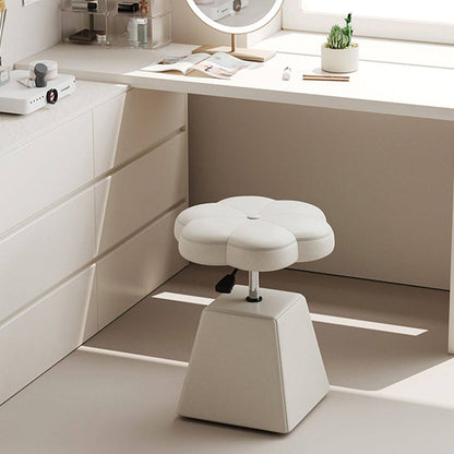 Traditional French Floral PU Leather Wood Sponge Liftable Swivel Vanity Stool Backless Armless For Bedroom