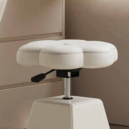 Traditional French Floral PU Leather Wood Sponge Liftable Swivel Vanity Stool Backless Armless For Bedroom