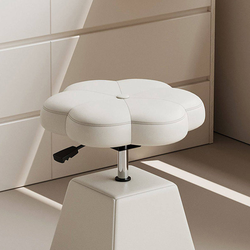 Traditional French Floral PU Leather Wood Sponge Liftable Swivel Vanity Stool Backless Armless For Bedroom