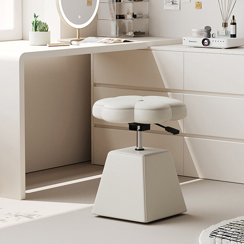 Traditional French Floral PU Leather Wood Sponge Liftable Swivel Vanity Stool Backless Armless For Bedroom
