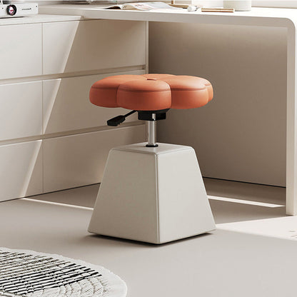 Traditional French Floral PU Leather Wood Sponge Liftable Swivel Vanity Stool Backless Armless For Bedroom