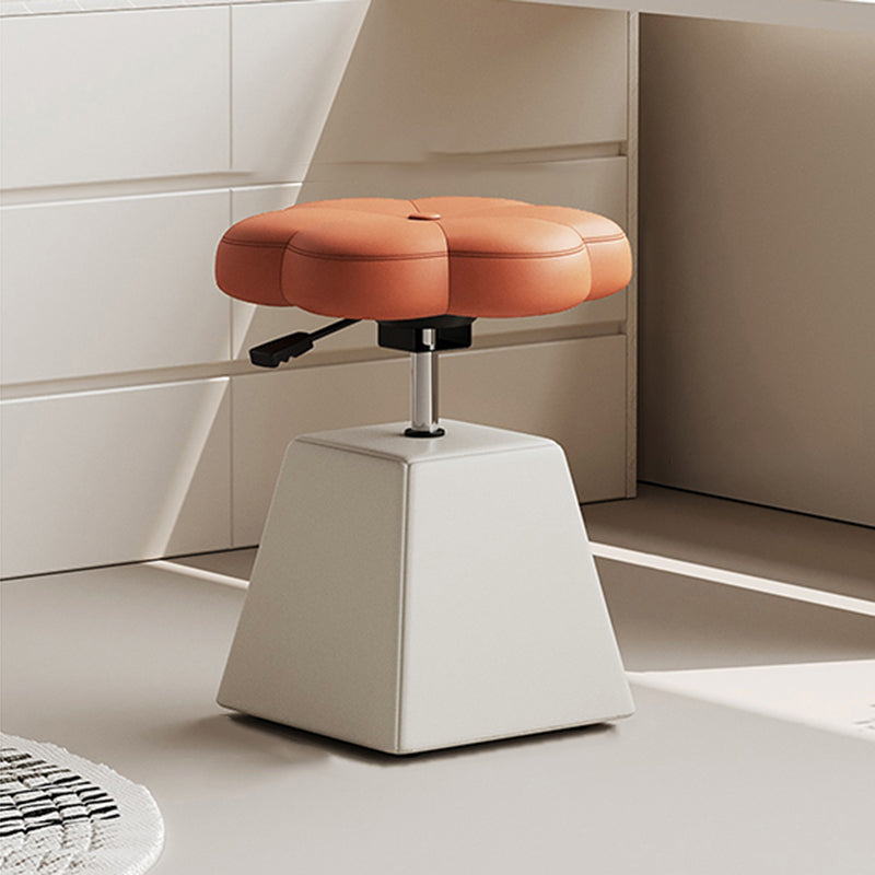 Traditional French Floral PU Leather Wood Sponge Liftable Swivel Vanity Stool Backless Armless For Bedroom
