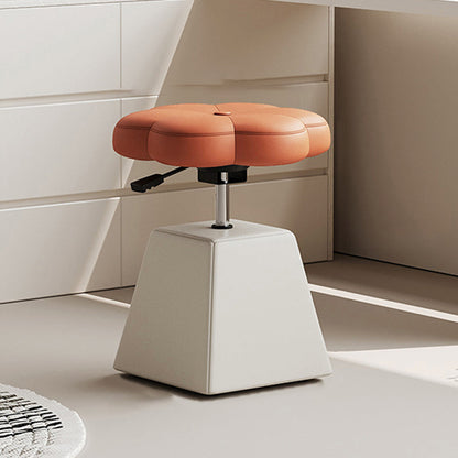 Traditional French Floral PU Leather Wood Sponge Liftable Swivel Vanity Stool Backless Armless For Bedroom