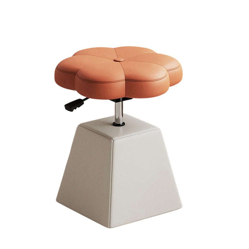 Traditional French Floral PU Leather Wood Sponge Liftable Swivel Vanity Stool Backless Armless For Bedroom