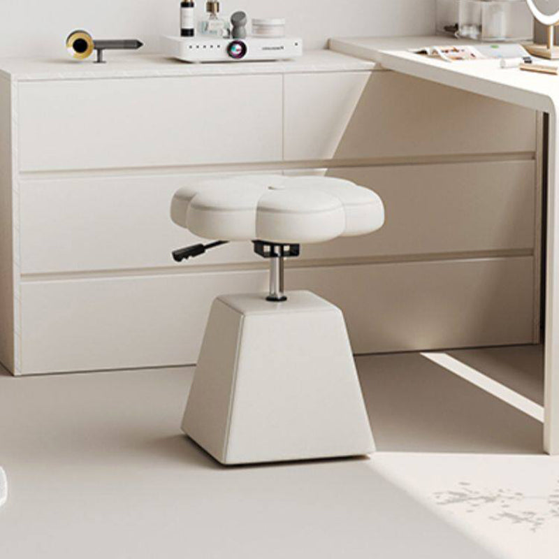 Traditional French Floral PU Leather Wood Sponge Liftable Swivel Vanity Stool Backless Armless For Bedroom