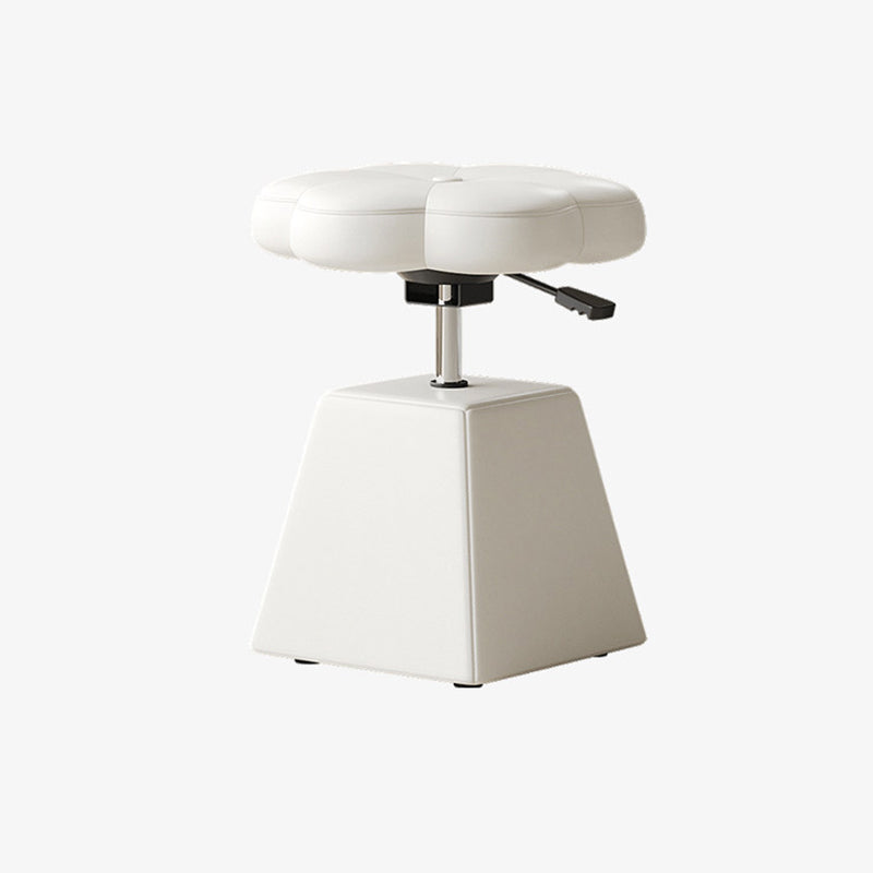Traditional French Floral PU Leather Wood Sponge Liftable Swivel Vanity Stool Backless Armless For Bedroom