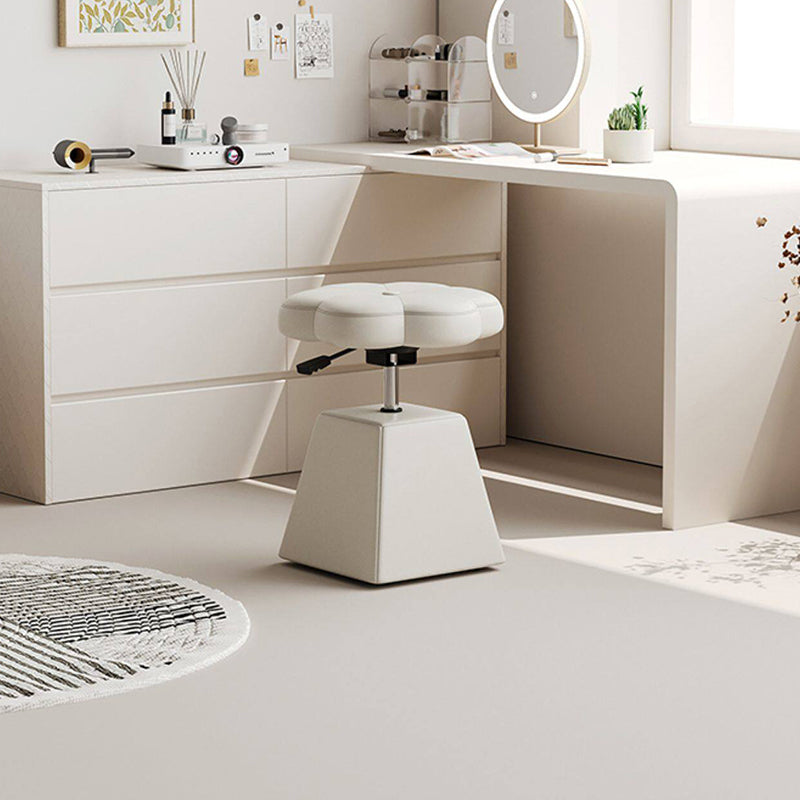 Traditional French Floral PU Leather Wood Sponge Liftable Swivel Vanity Stool Backless Armless For Bedroom