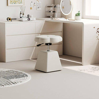 Traditional French Floral PU Leather Wood Sponge Liftable Swivel Vanity Stool Backless Armless For Bedroom