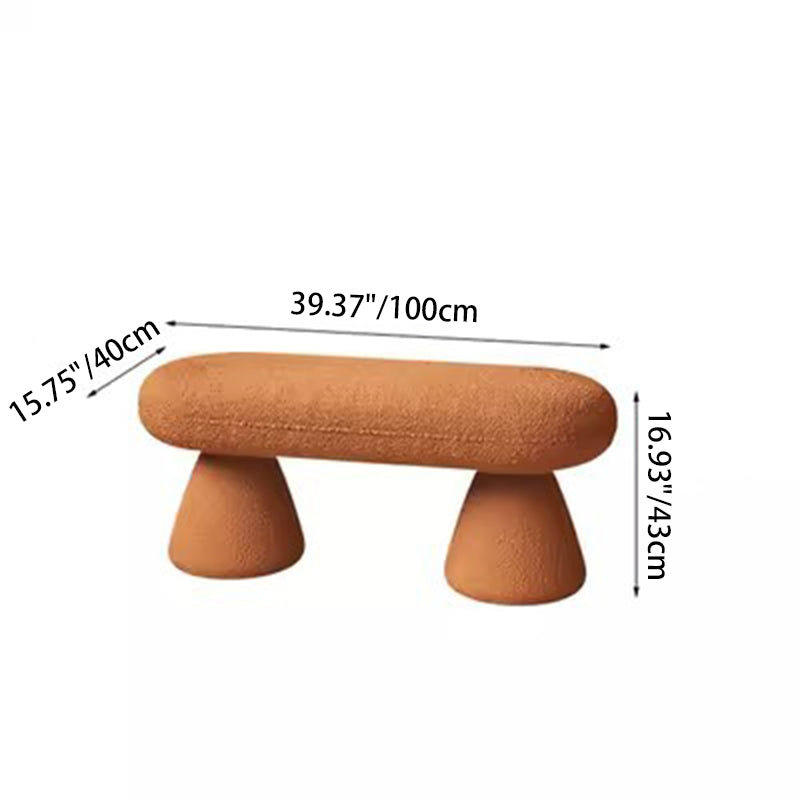 Modern Minimalist Oval Sherpa Solid Wood Sherpa Fabric Upholstered Bench Backless Armless For Entryway & Hallway