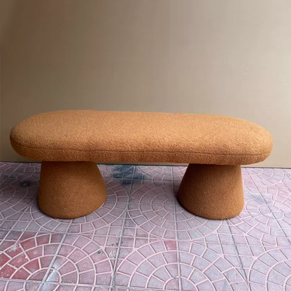 Modern Minimalist Oval Sherpa Solid Wood Sherpa Fabric Upholstered Bench Backless Armless For Entryway & Hallway