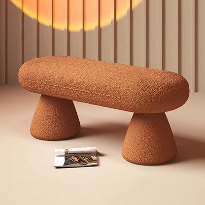 Modern Minimalist Oval Sherpa Solid Wood Sherpa Fabric Upholstered Bench Backless Armless For Entryway & Hallway