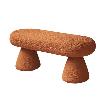 Modern Minimalist Oval Sherpa Solid Wood Sherpa Fabric Upholstered Bench Backless Armless For Entryway & Hallway
