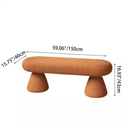 Modern Minimalist Oval Sherpa Solid Wood Sherpa Fabric Upholstered Bench Backless Armless For Entryway & Hallway