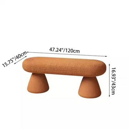 Modern Minimalist Oval Sherpa Solid Wood Sherpa Fabric Upholstered Bench Backless Armless For Entryway & Hallway
