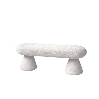 Modern Minimalist Oval Sherpa Solid Wood Sherpa Fabric Upholstered Bench Backless Armless For Entryway & Hallway