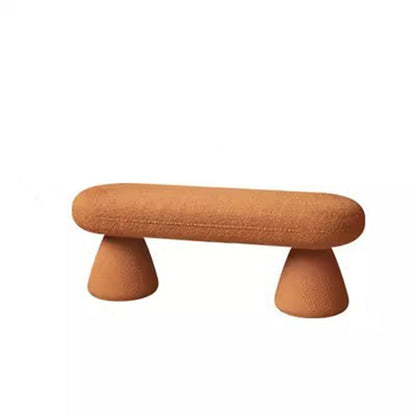 Modern Minimalist Oval Sherpa Solid Wood Sherpa Fabric Upholstered Bench Backless Armless For Entryway & Hallway