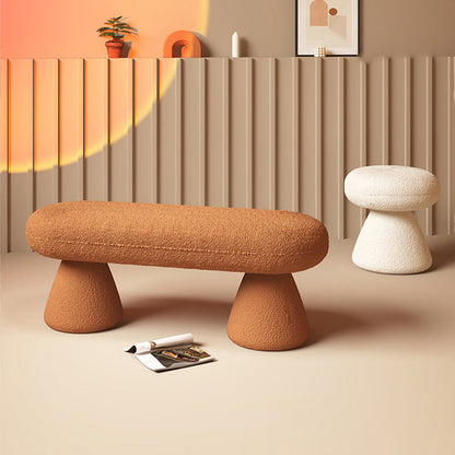 Modern Minimalist Oval Sherpa Solid Wood Sherpa Fabric Upholstered Bench Backless Armless For Entryway & Hallway