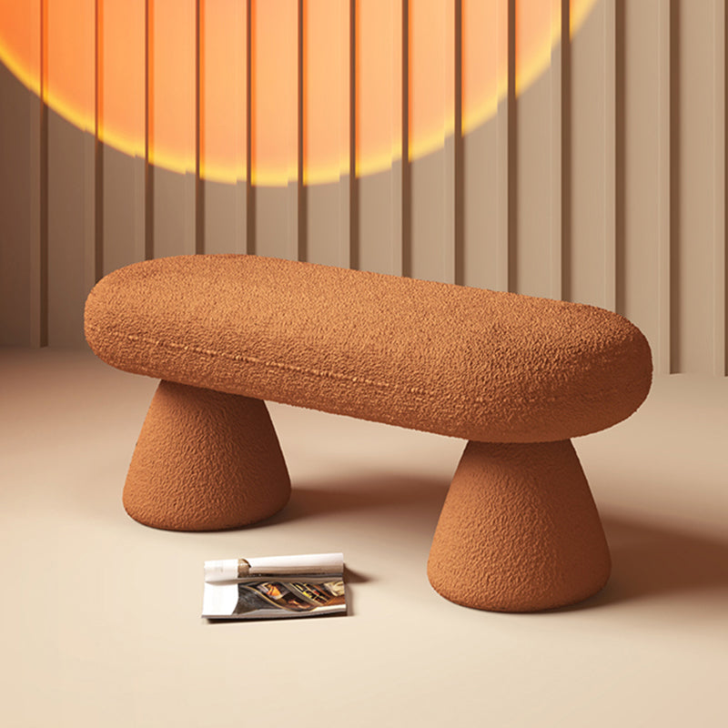 Modern Minimalist Oval Sherpa Solid Wood Sherpa Fabric Upholstered Bench Backless Armless For Entryway & Hallway
