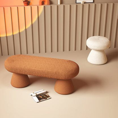 Modern Minimalist Oval Sherpa Solid Wood Sherpa Fabric Upholstered Bench Backless Armless For Entryway & Hallway