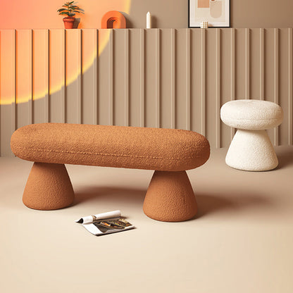 Modern Minimalist Oval Sherpa Solid Wood Sherpa Fabric Upholstered Bench Backless Armless For Entryway & Hallway