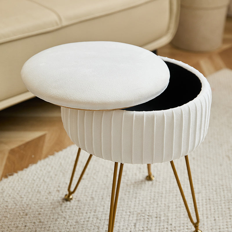 Contemporary Nordic Velvet Sponge Iron MDF Round Hidden Storage Compartment Vanity Stool Backless Armless For Bedroom