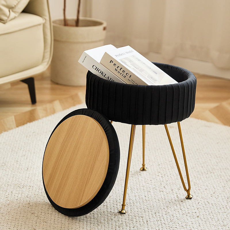 Contemporary Nordic Velvet Sponge Iron MDF Round Hidden Storage Compartment Vanity Stool Backless Armless For Bedroom