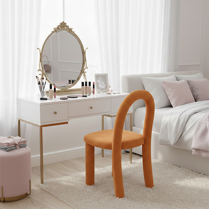 Contemporary Nordic Rounded Arc Sherpa Fabric & Brushed Flannel Iron Vanity Stool Backrest Armless For Bedroom