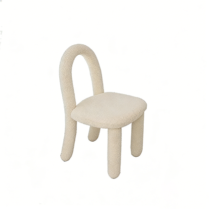 Contemporary Nordic Rounded Arc Sherpa Fabric & Brushed Flannel Iron Vanity Stool Backrest Armless For Bedroom