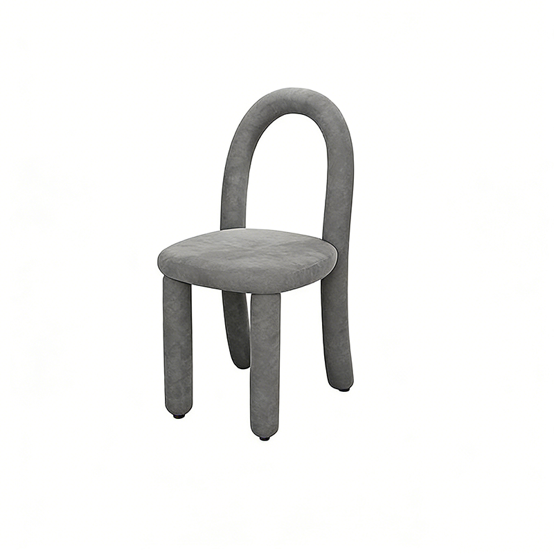 Contemporary Nordic Rounded Arc Sherpa Fabric & Brushed Flannel Iron Vanity Stool Backrest Armless For Bedroom
