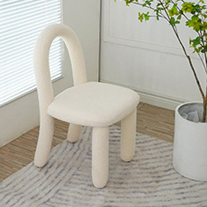 Contemporary Nordic Rounded Arc Sherpa Fabric & Brushed Flannel Iron Vanity Stool Backrest Armless For Bedroom