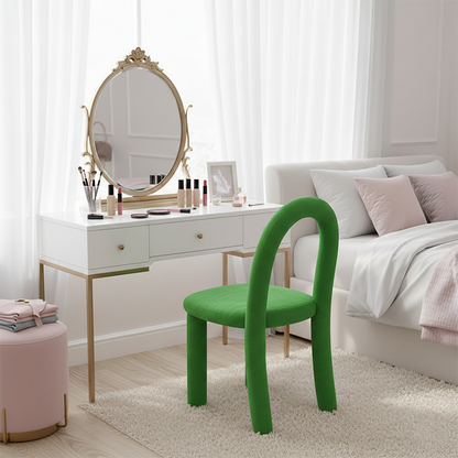 Contemporary Nordic Rounded Arc Sherpa Fabric & Brushed Flannel Iron Vanity Stool Backrest Armless For Bedroom
