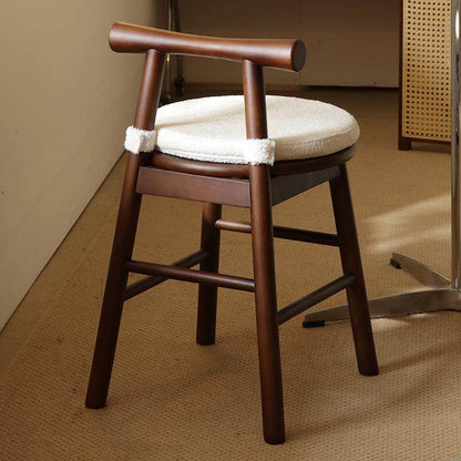 Traditional French Round Solid Rubberwood Sherpa Fabric Elegant Vanity Stool Backrest Armless For Bedroom