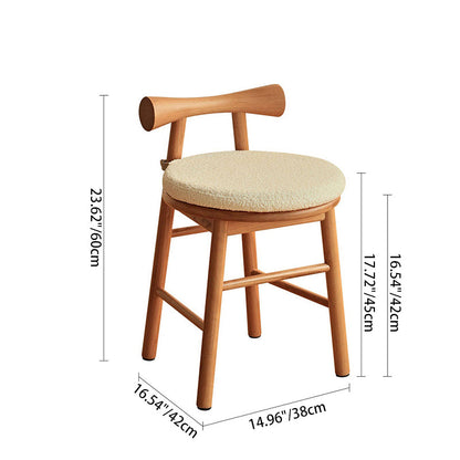 Traditional French Round Solid Rubberwood Sherpa Fabric Elegant Vanity Stool Backrest Armless For Bedroom