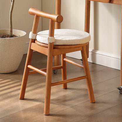 Traditional French Round Solid Rubberwood Sherpa Fabric Elegant Vanity Stool Backrest Armless For Bedroom