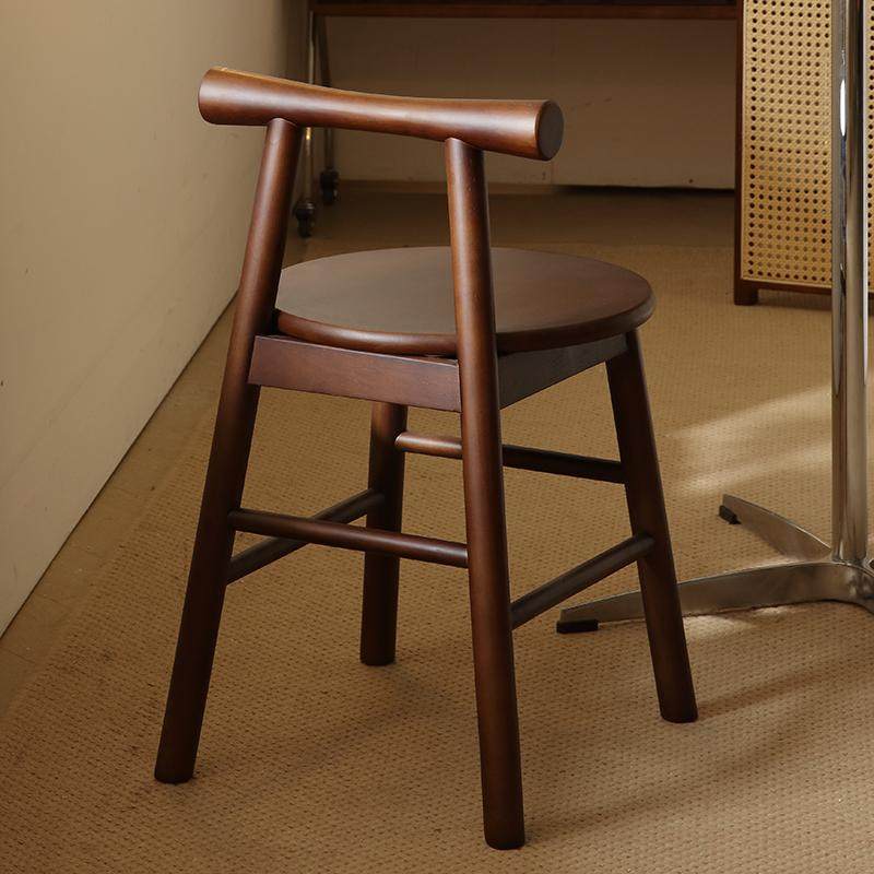 Traditional French Round Solid Rubberwood Sherpa Fabric Elegant Vanity Stool Backrest Armless For Bedroom